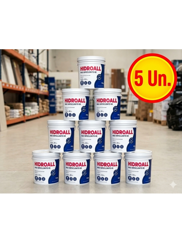 5 Baldes Cloro Granulado Max Hipo puro - 65 % ativo Hidroall 10 kg