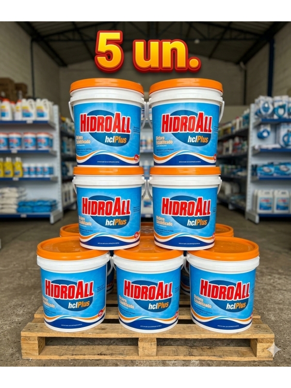 5 Baldes Cloro estabilizado HCL Plus puro -  38,7 % ativo Hidroall