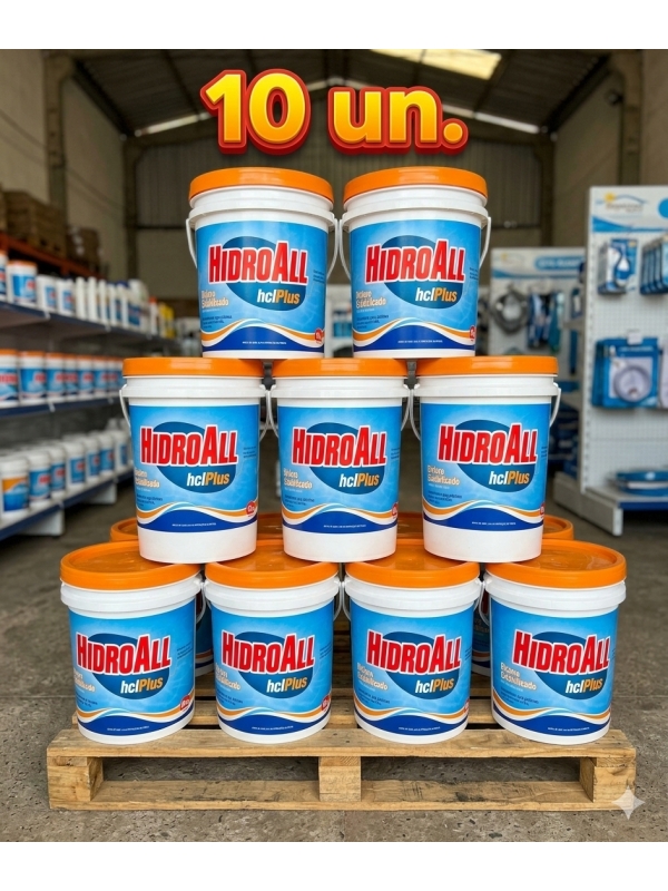 10 Baldes Cloro estabilizado HCL Plus puro -  38,7 % ativo Hidroall